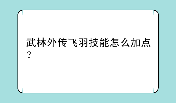 武林外传飞羽技能怎么加点？