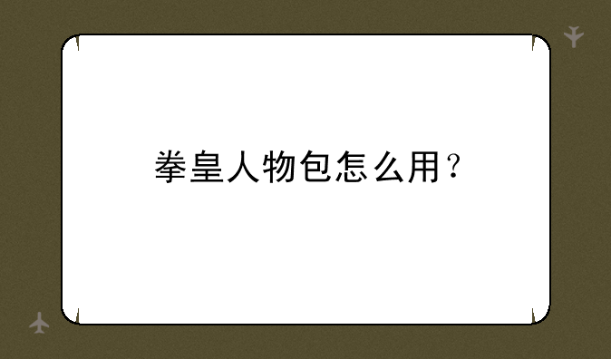 拳皇人物包怎么用？