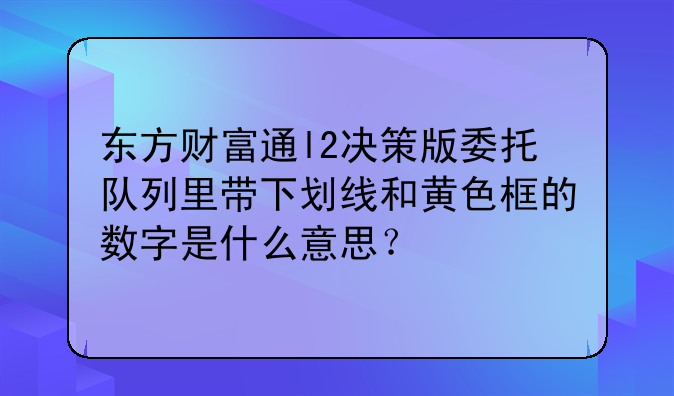 东方财富通l2决策版委托队列里带下划线和黄色框的数字是什么意思？