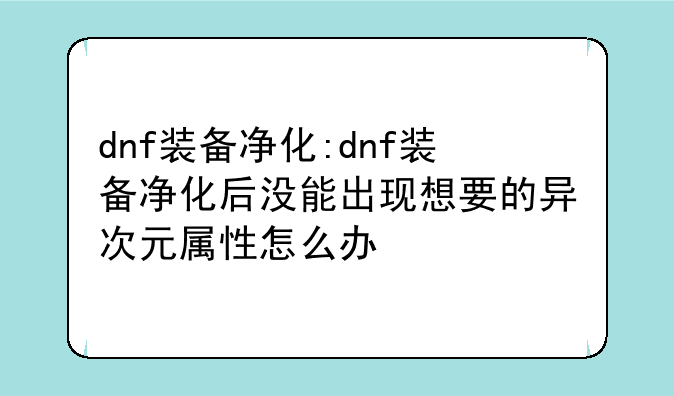 dnf装备净化:dnf装备净化后没能出现想要的异次元属性怎么办