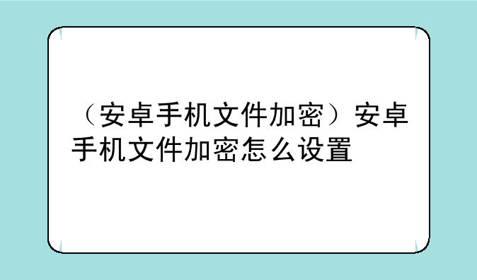 （安卓手机文件加密）安卓手机文件加密怎么设置