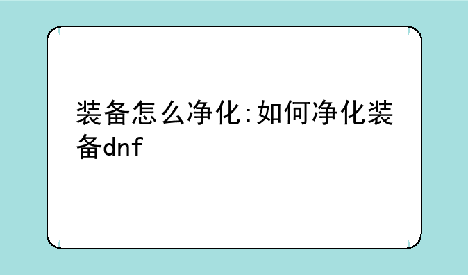 装备怎么净化:如何净化装备dnf