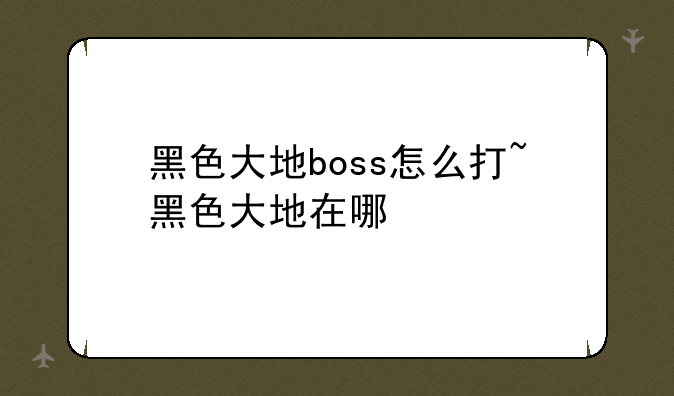黑色大地boss怎么打~黑色大地在哪