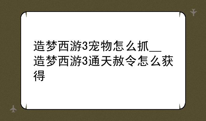 造梦西游3宠物怎么抓__造梦西游3通天赦令怎么获得